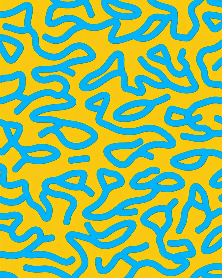 Abstract Blue Line Yellow Pattern Rug