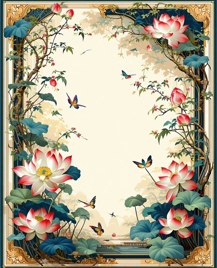 Oriental Lotus Butterflies Scenic Rug