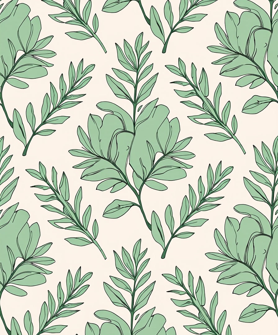 Elegant Green Leaf Floral Pattern Rug