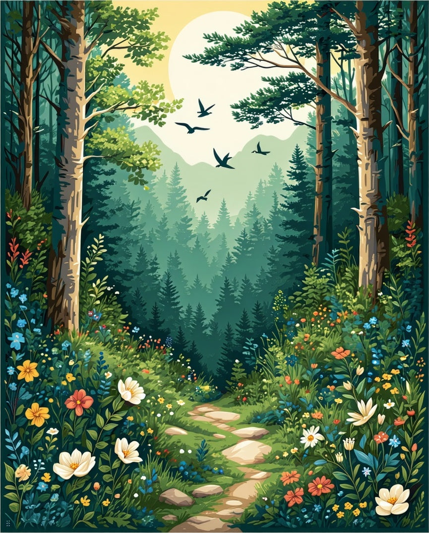 Enchanted Woodland Path Floral Rug
