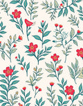 Scarlet Floral Bird Branch Pattern Rug