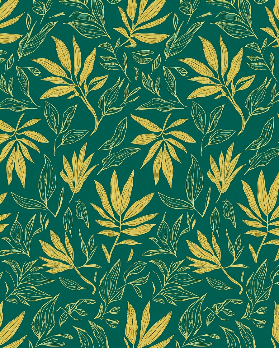 Green Gold Botanical Abstract Rug