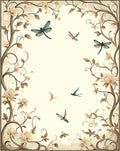 Floral Vine Dragonfly Bird Whimsical Design Rug