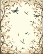 Floral Vine Dragonfly Bird Whimsical Design Rug
