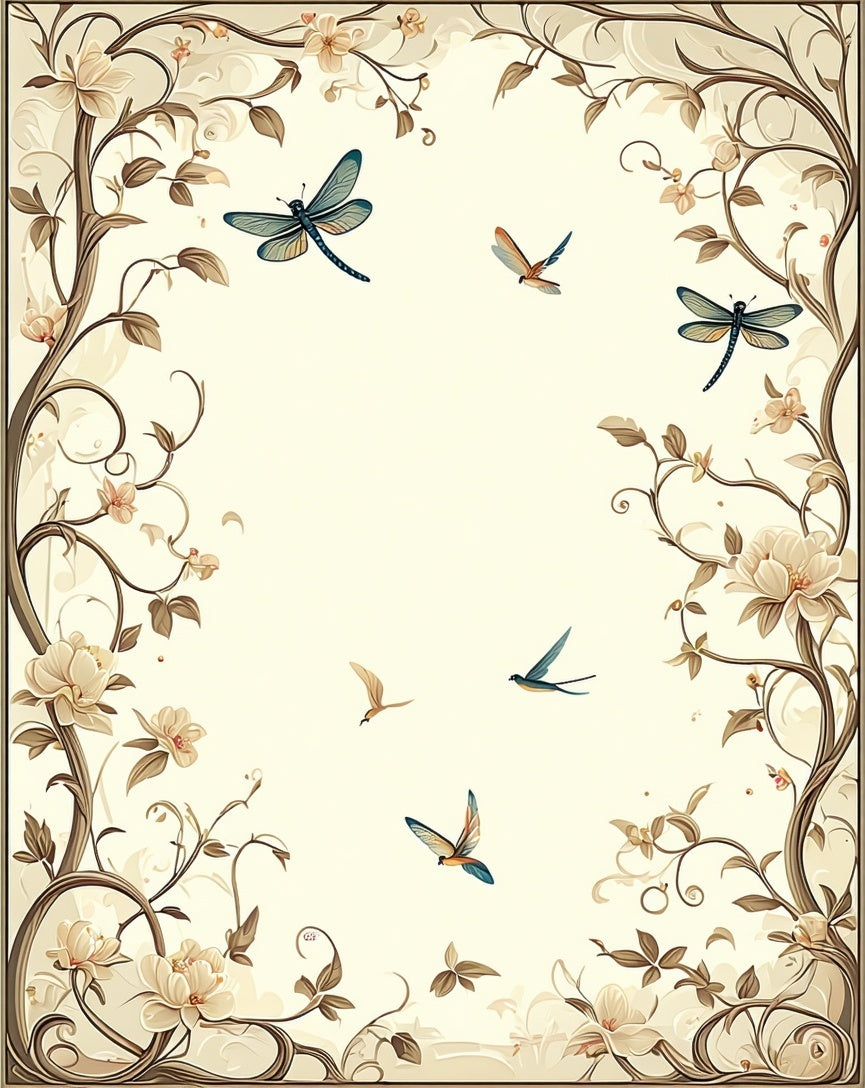 Floral Vine Dragonfly Bird Whimsical Design Rug
