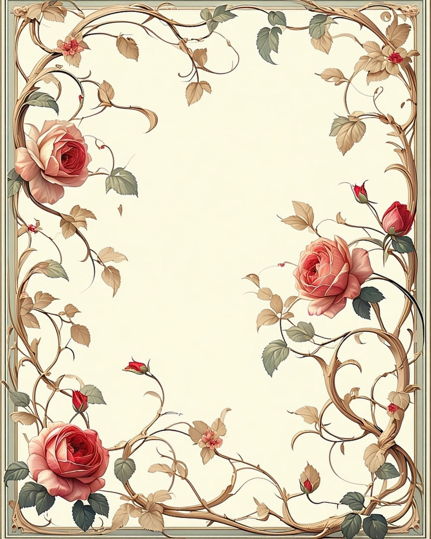 Rose Vine with Floral Border Design Rug