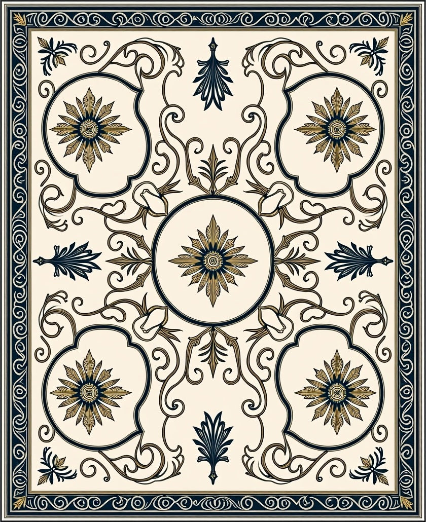 Elegant Floral Scrollwork Design Rug