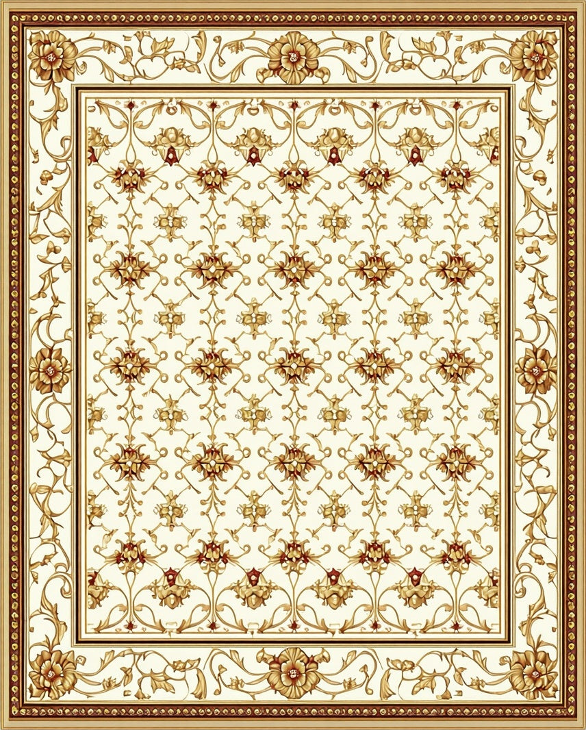 Ornate Floral Scroll Work Design Rug
