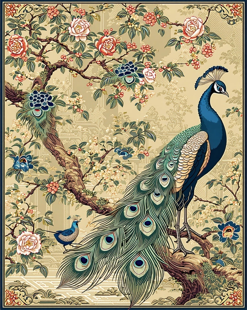 Vibrant Peacock Floral Pattern Rug
