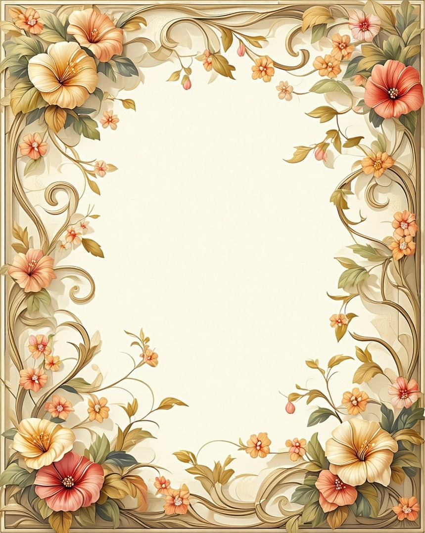 Elegant Floral Scrollwork Beige Rug