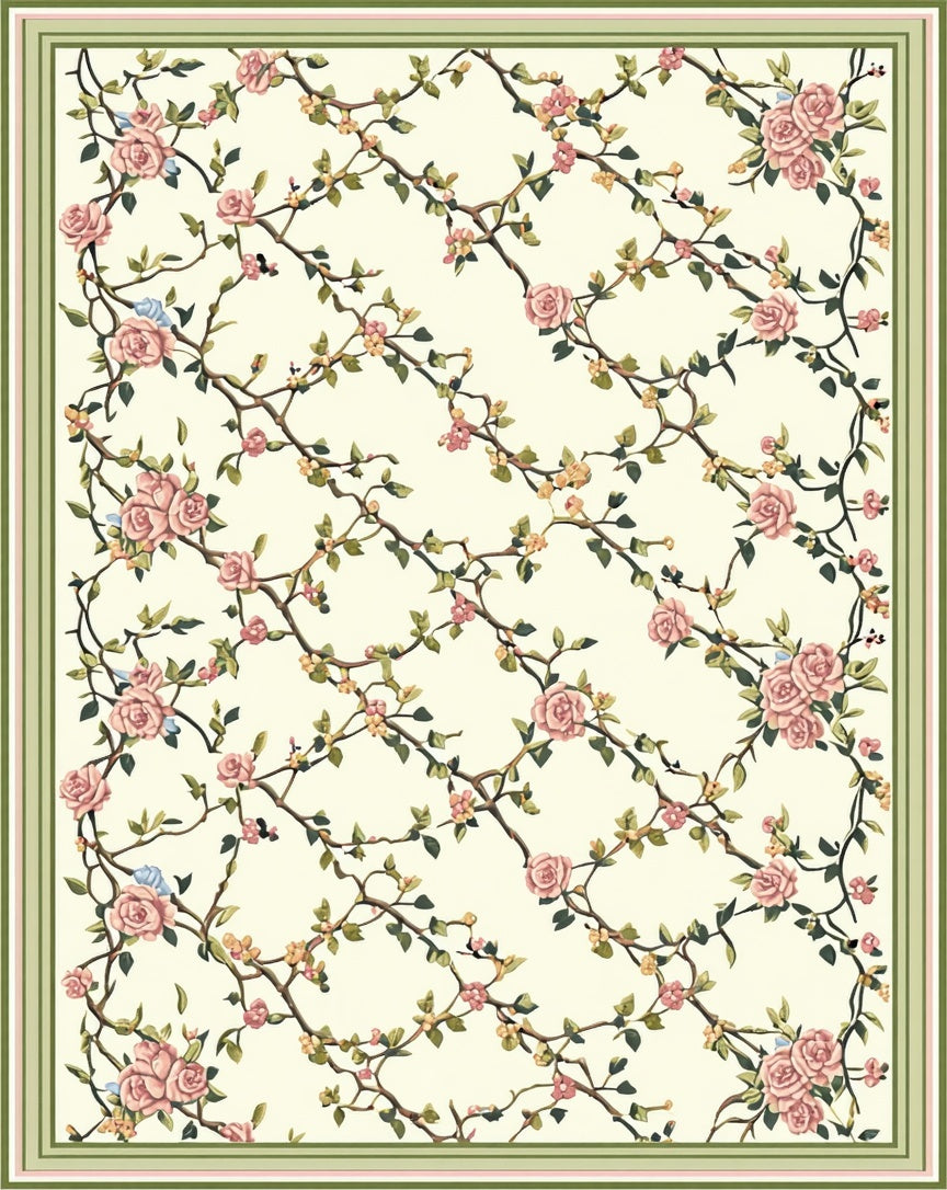 Vintage Rose Vine Floral Pattern Rug
