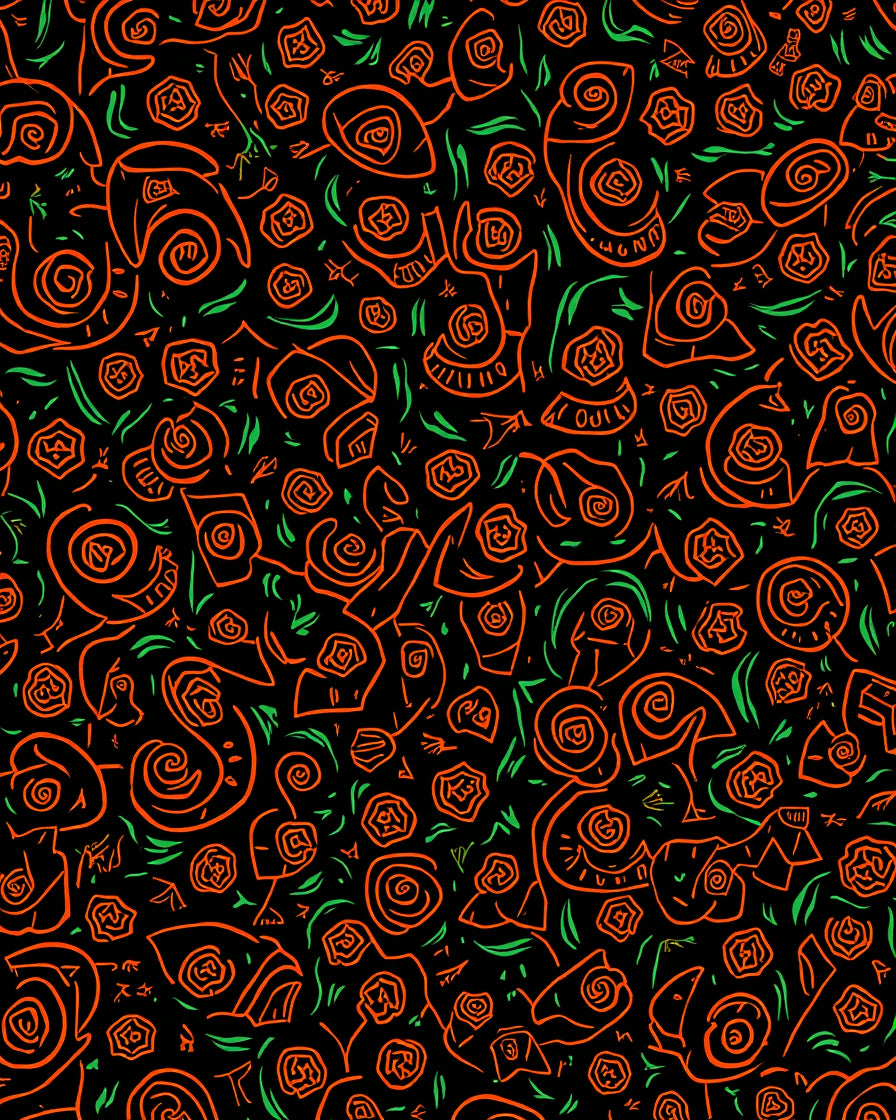 Abstract Orange Swirls Roses Design Rug