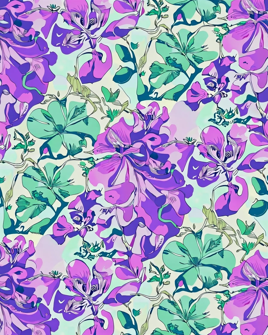 Vibrant Purple Teal Floral Pattern Rug