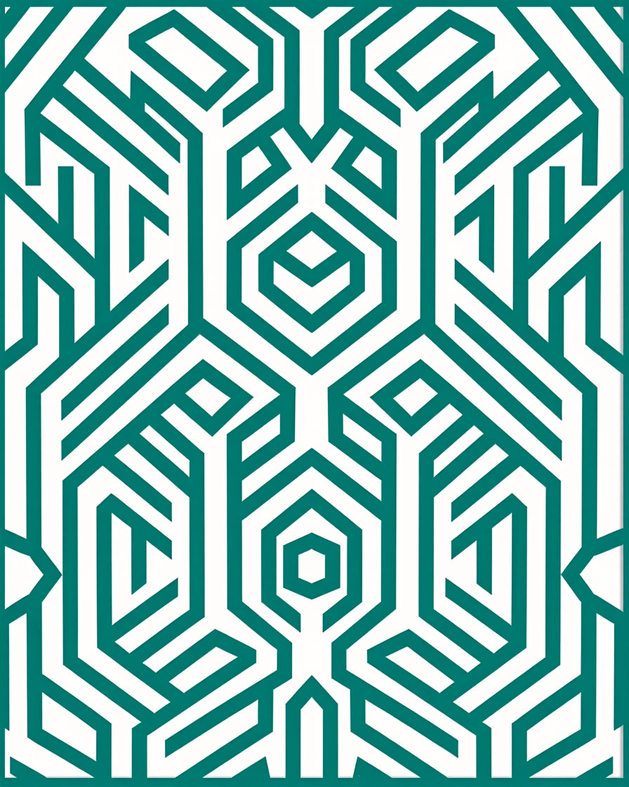 Teal Geometric Interlocking Abstract Pattern Rug
