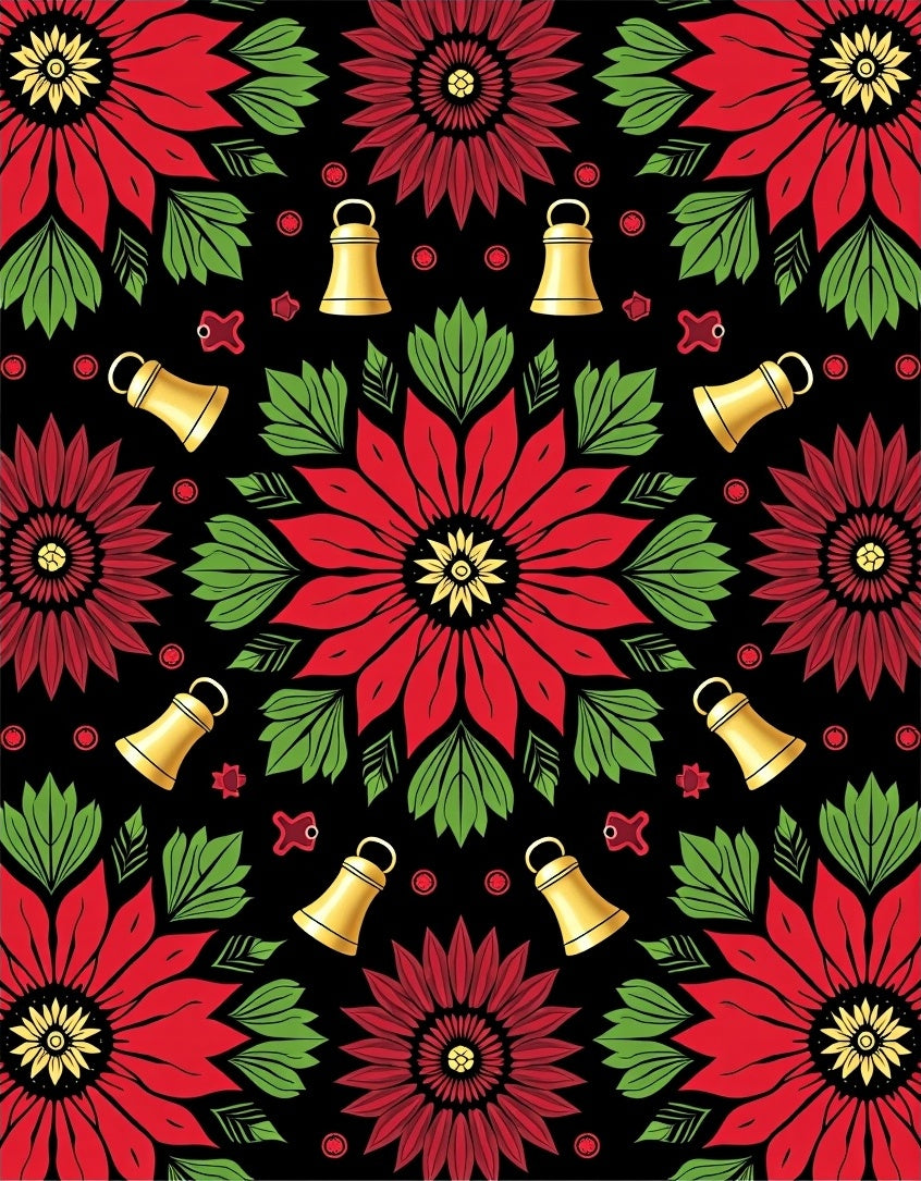 Red Green Floral Bells Mandala Rug