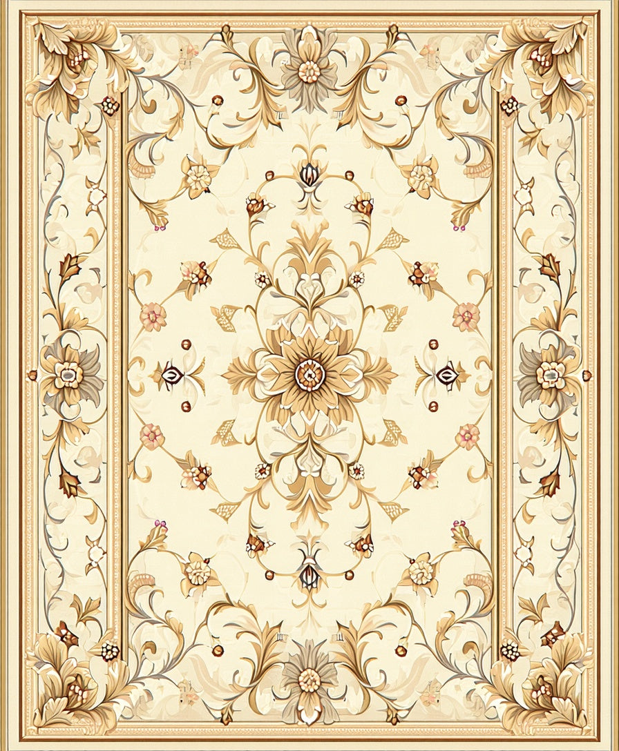 Ornate Floral Scroll Work Design Rug