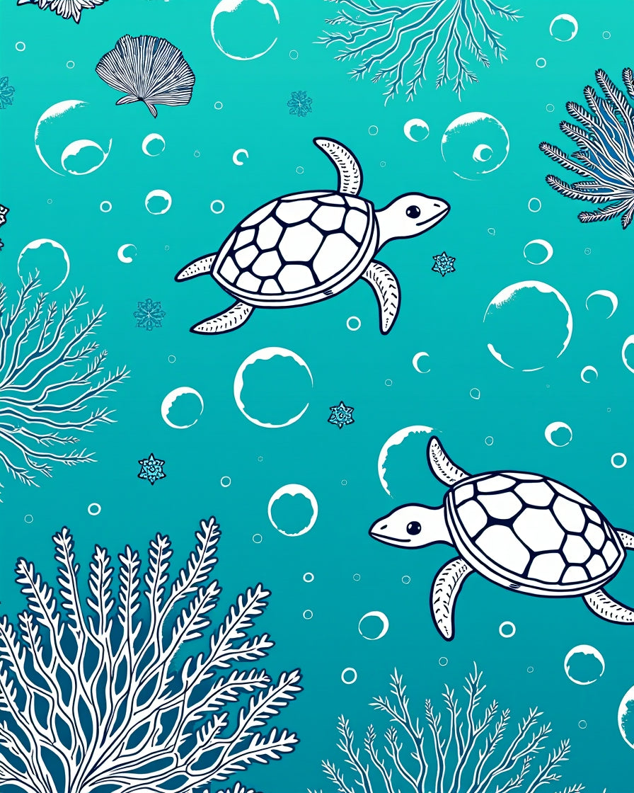 Sea Turtle Coral Reef Illustration Rug