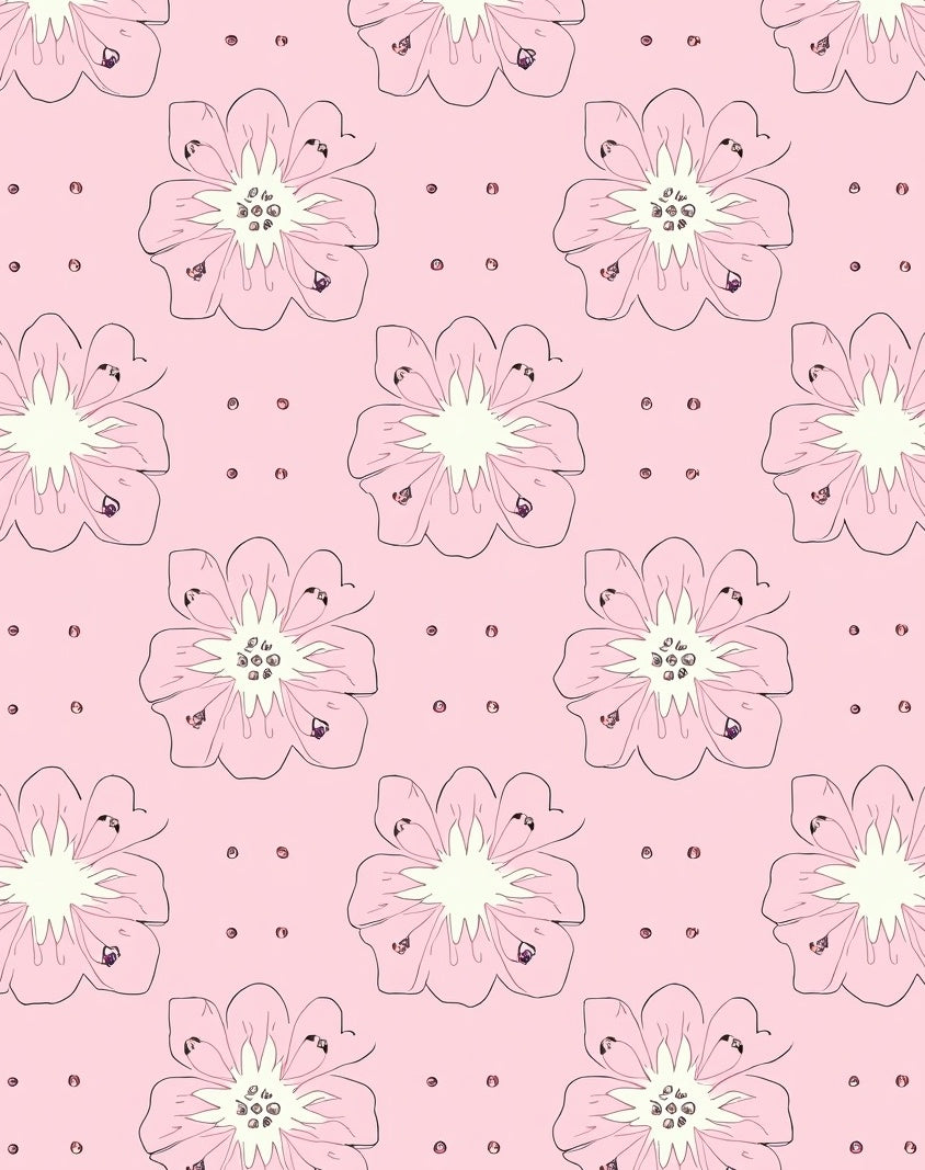 Pale Pink Floral Sketch Pattern Rug