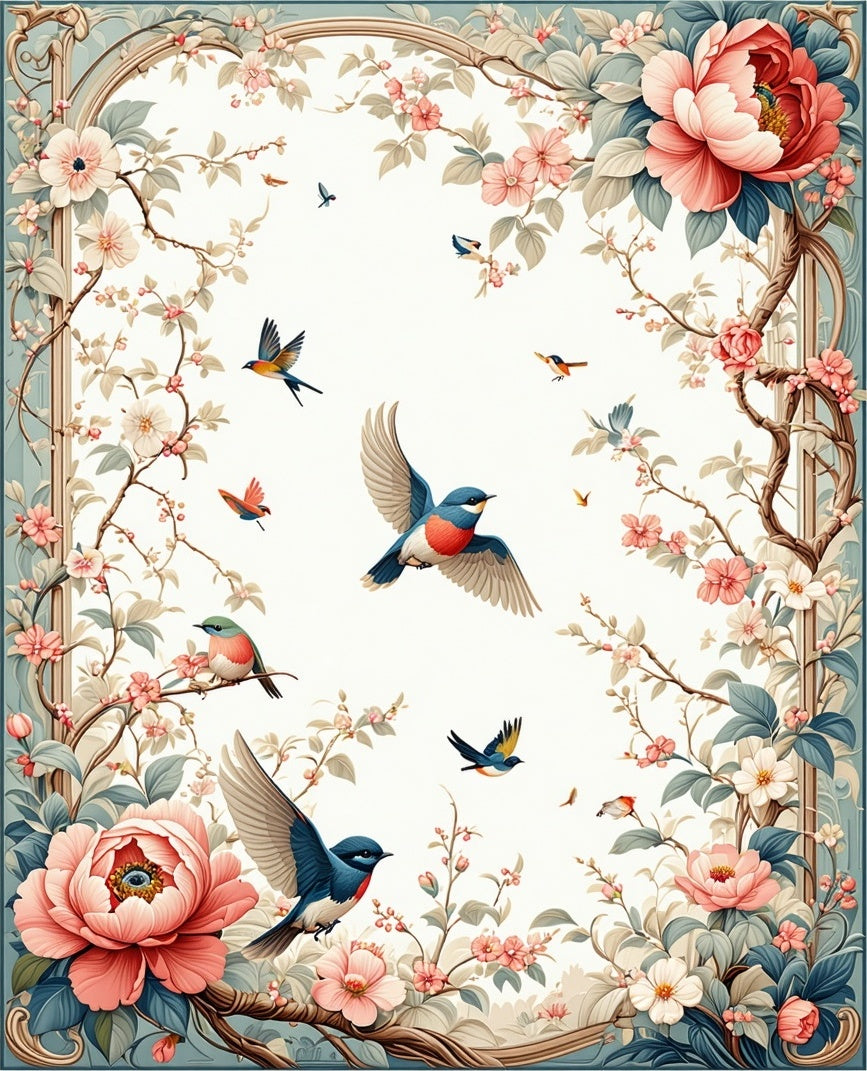Birds and Blossoms Floral Garden Rug