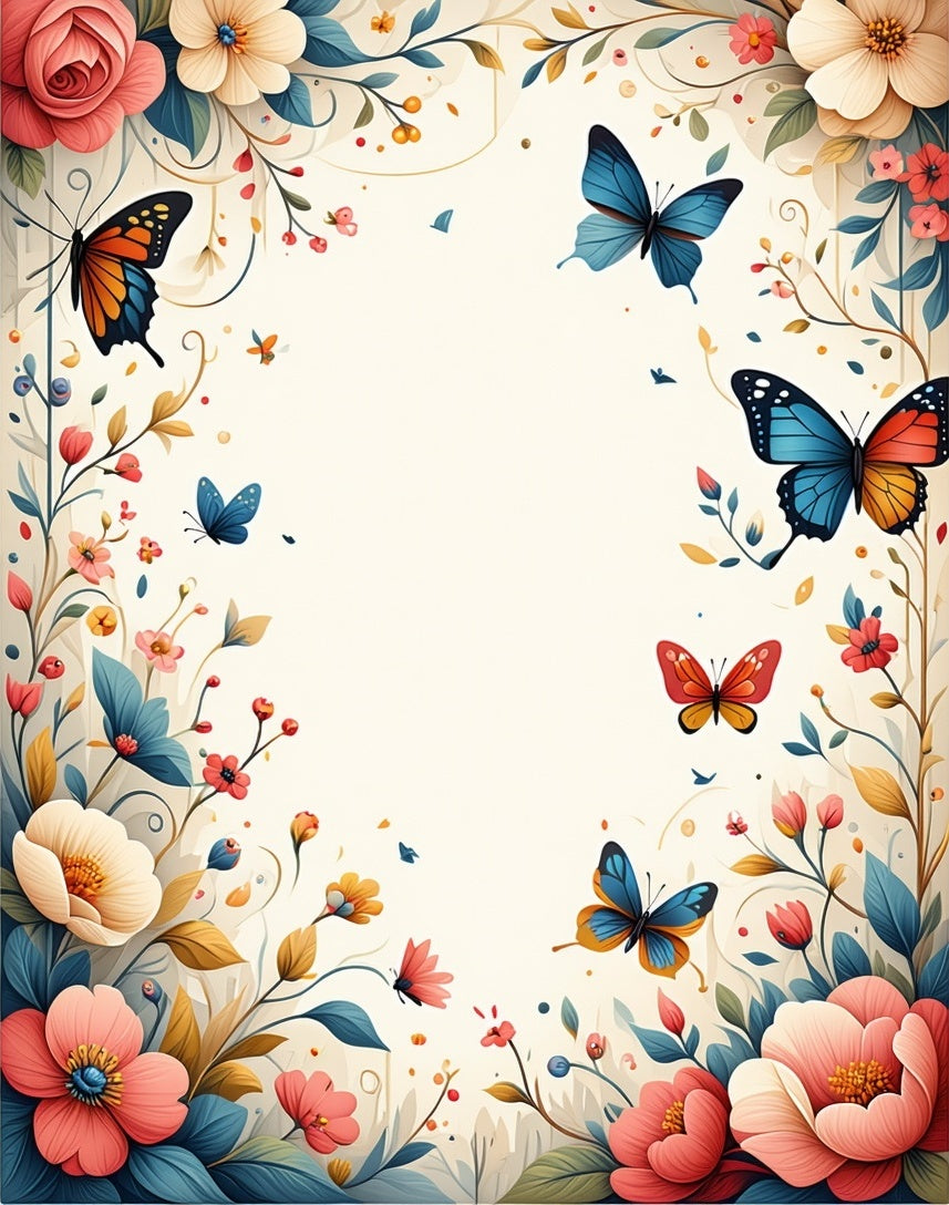 Whimsical Floral Butterfly Garden Design Rug