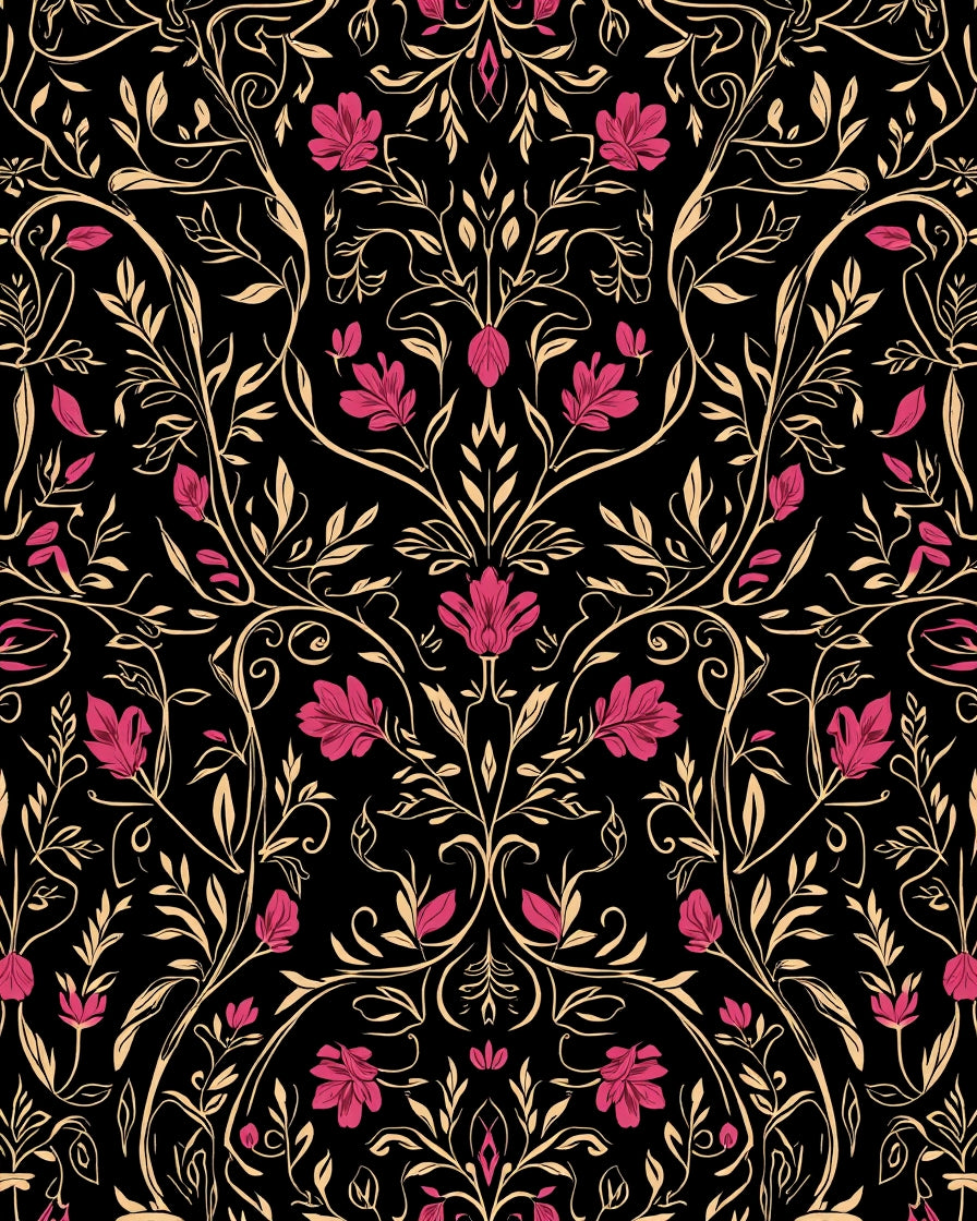 Black Floral Vines Pattern Rug
