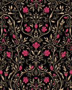Black Floral Vines Pattern Rug