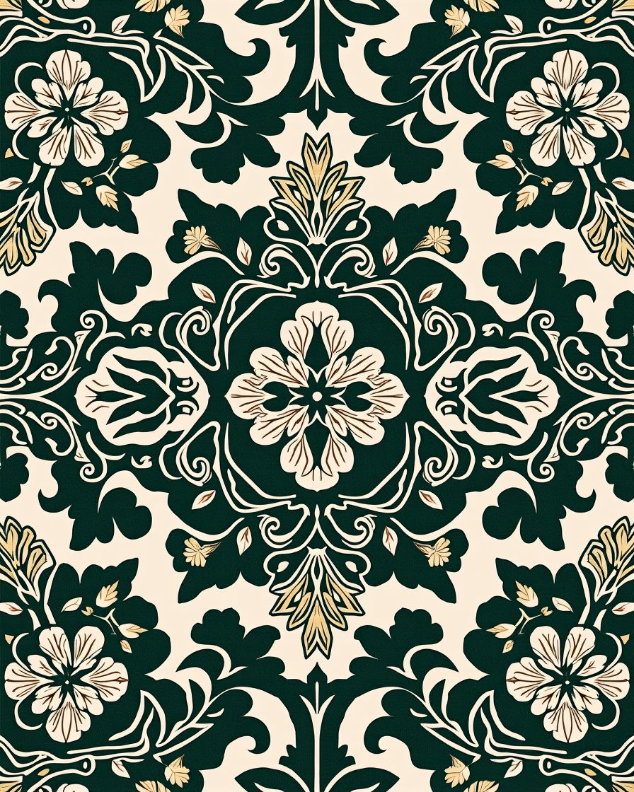 Elegant Floral Damask Pattern Rug