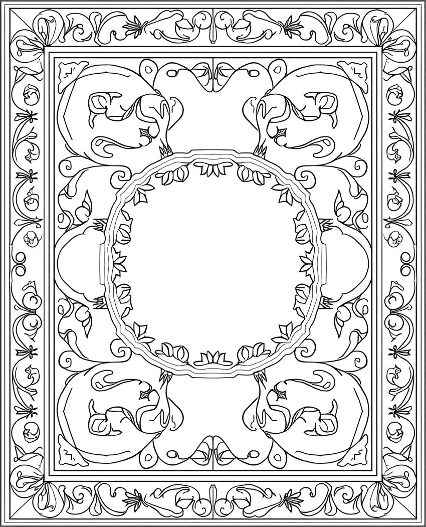 Art Nouveau Floral Scroll Pattern Rug