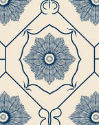 Chinoiserie Blue Floral Medallion Pattern Rug