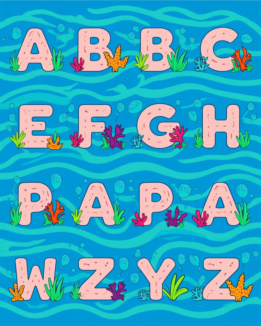 Underwater Alphabet And Coral Design Rug