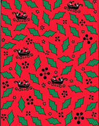 Retro Red Sleigh Holly Floral Rug