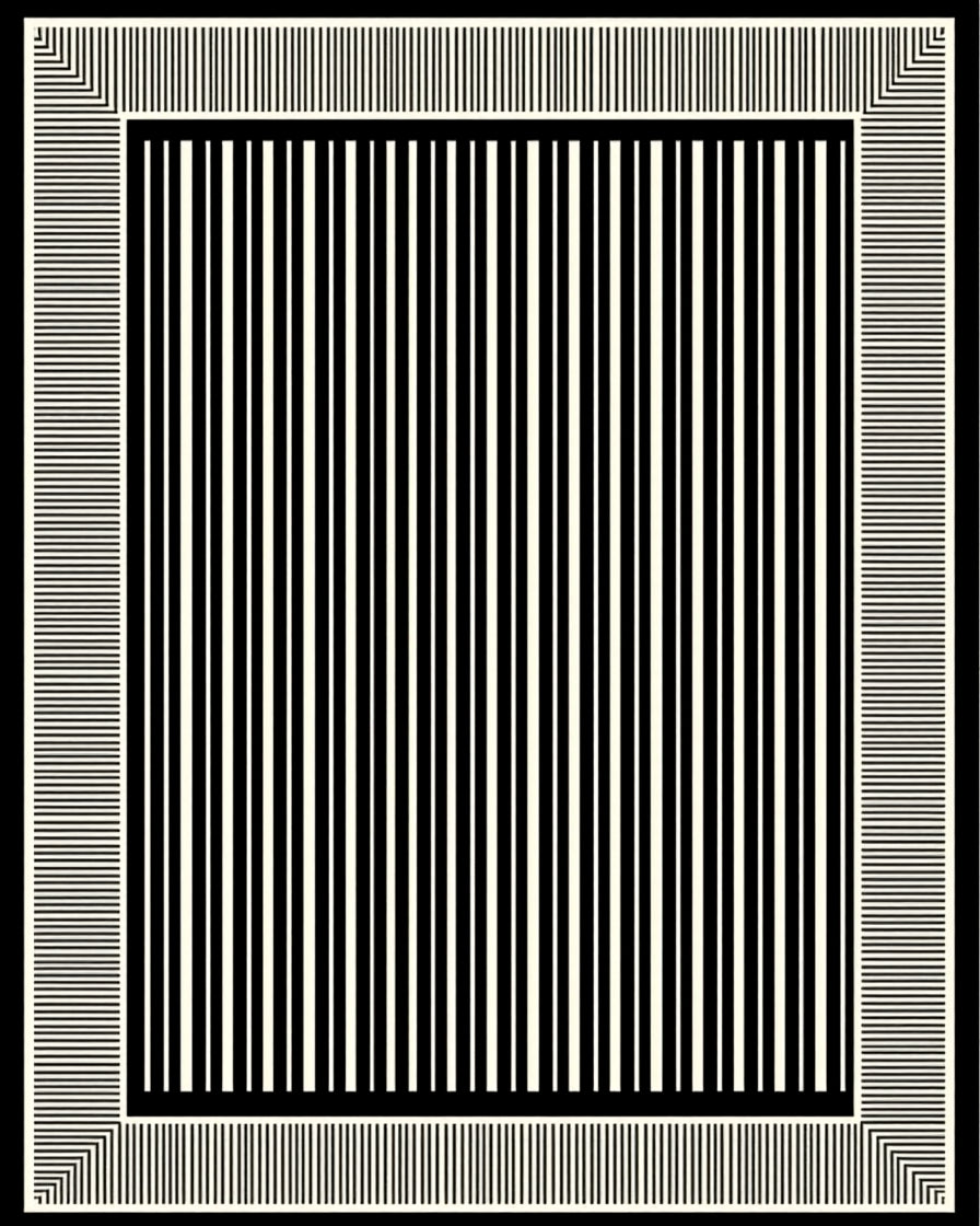Bold Black White Stripe Design Rug