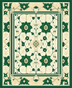 Classic Green Floral Medallion Pattern Rug