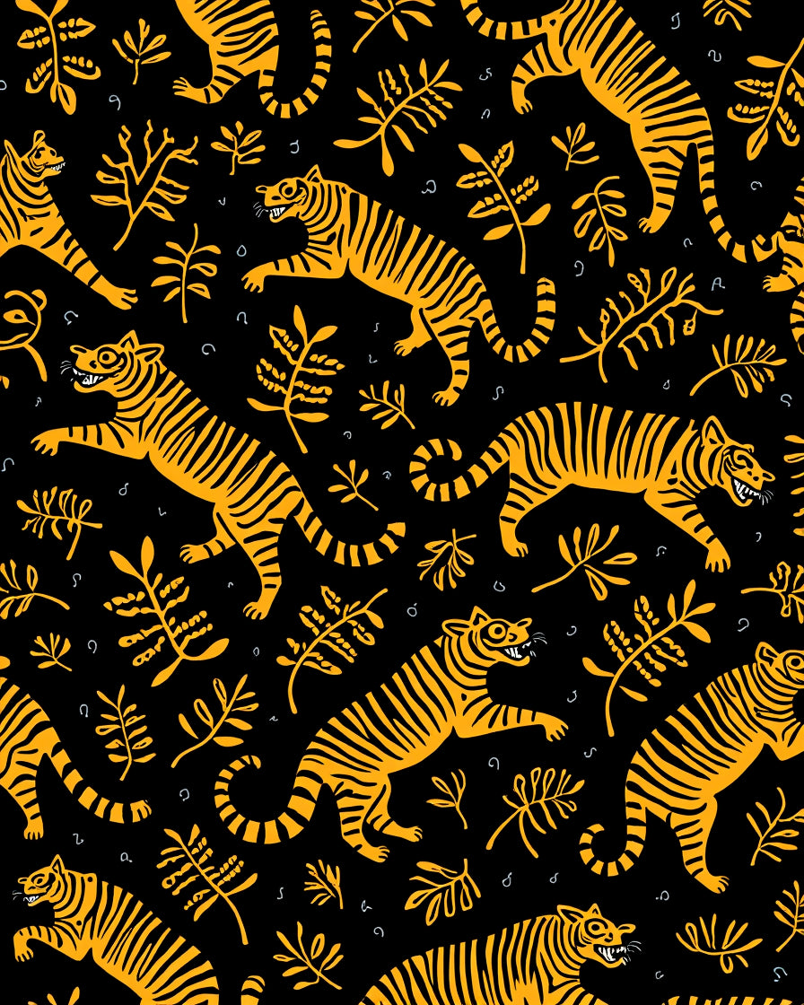 Bold Orange Tiger Floral Pattern Rug