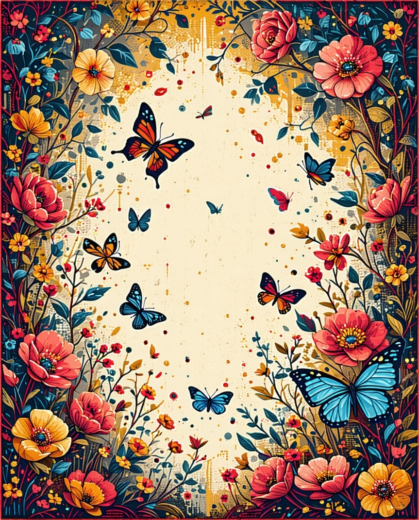 Vibrant Butterfly Floral Garden Pattern Rug