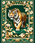 Majestic Tiger Floral Border Design Rug
