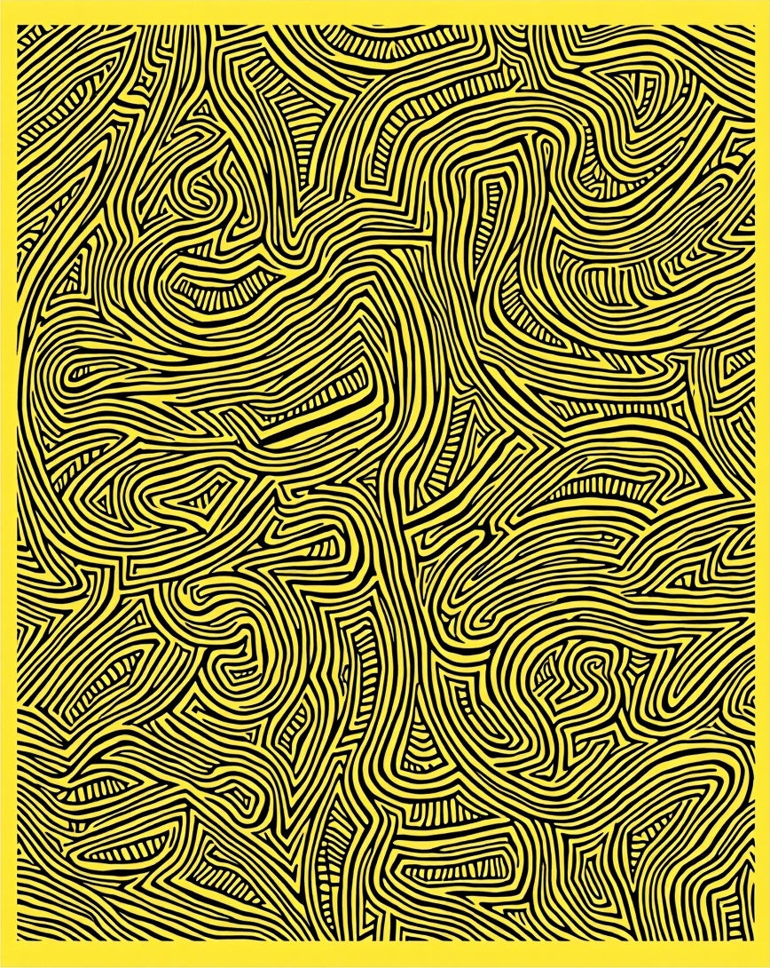 Abstract Yellow Black Maze Lines Design Rug
