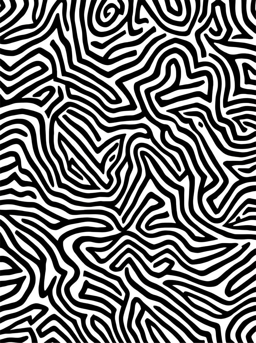 Abstract Black and White Maze Pattern Rug