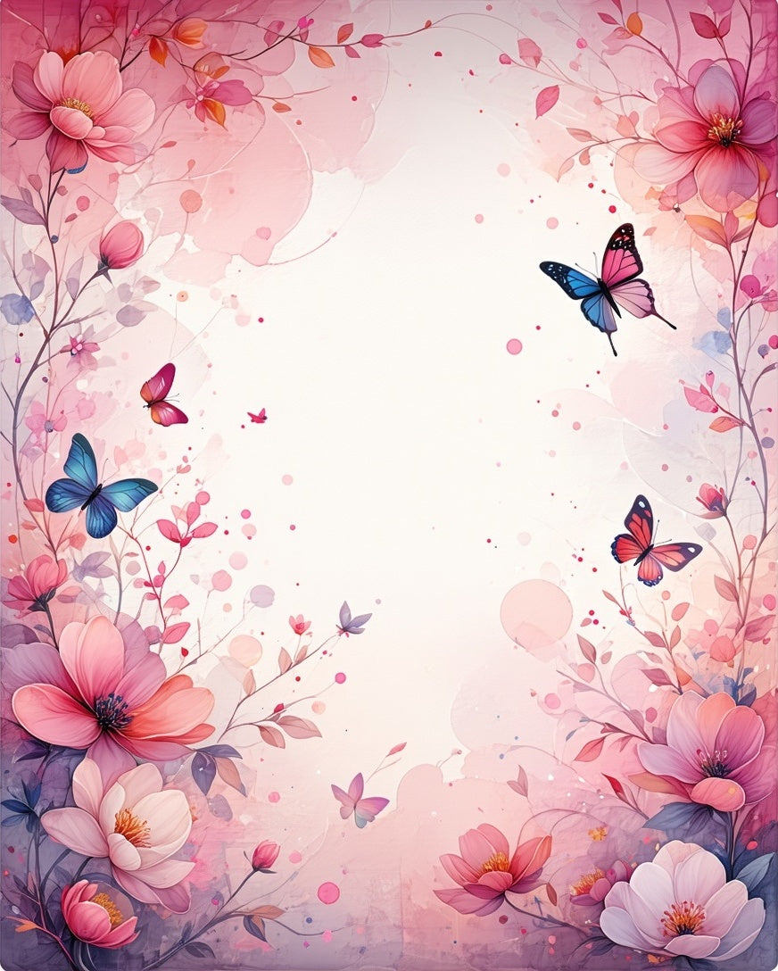 Delicate Floral Butterfly Watercolor Design Rug