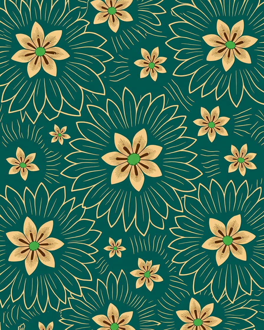 Floral Sunburst Teal Gold Rug