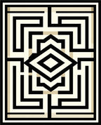 Geometric Maze Black Beige Pattern Rug