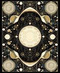 Intricate Golden Celestial Pattern Rug