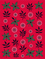 Crimson Green Foliage Circular Emblems Rug