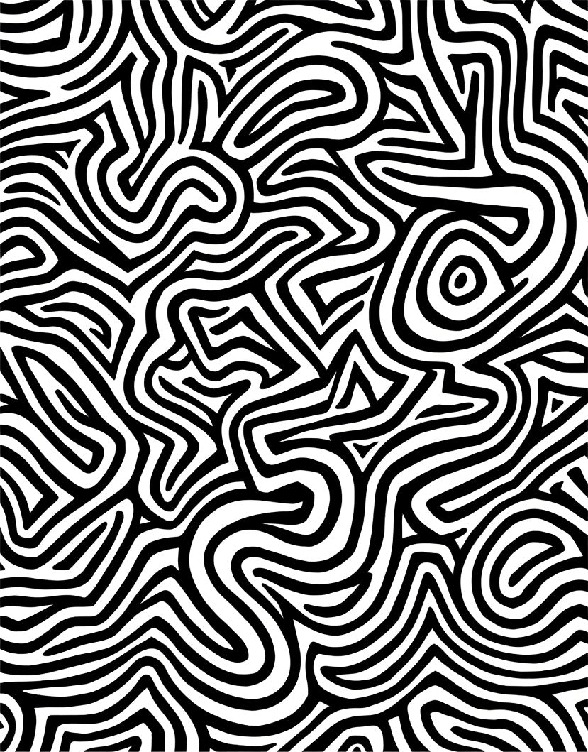 Abstract Black White Maze Pattern Rug
