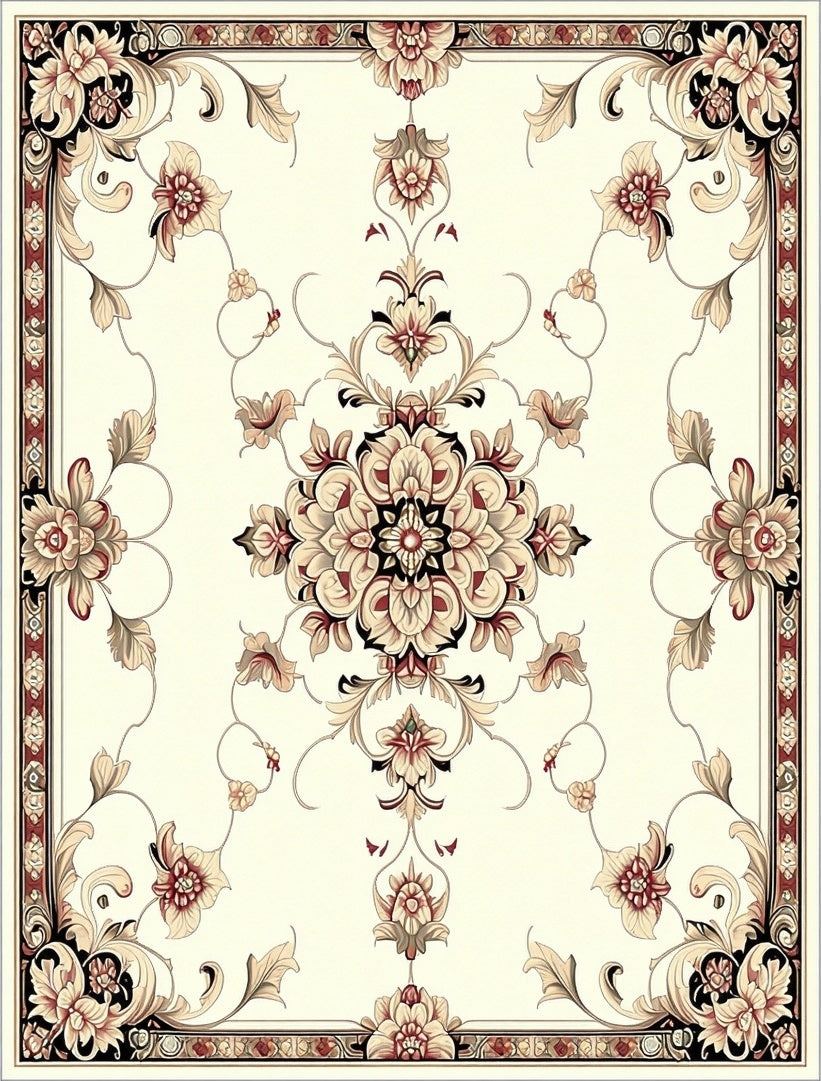 Cream Floral Vintage Ornament Rug