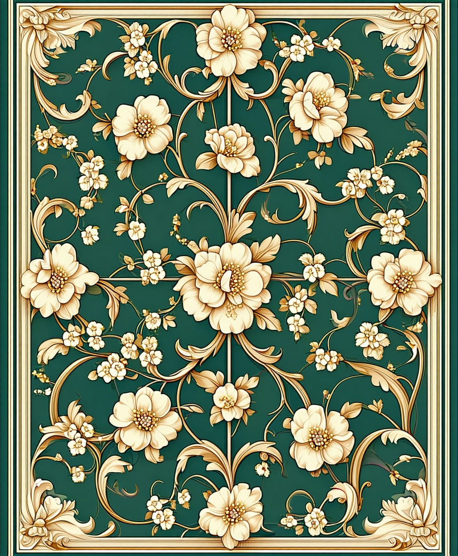 Ornate Floral Scrollwork Pattern Rug
