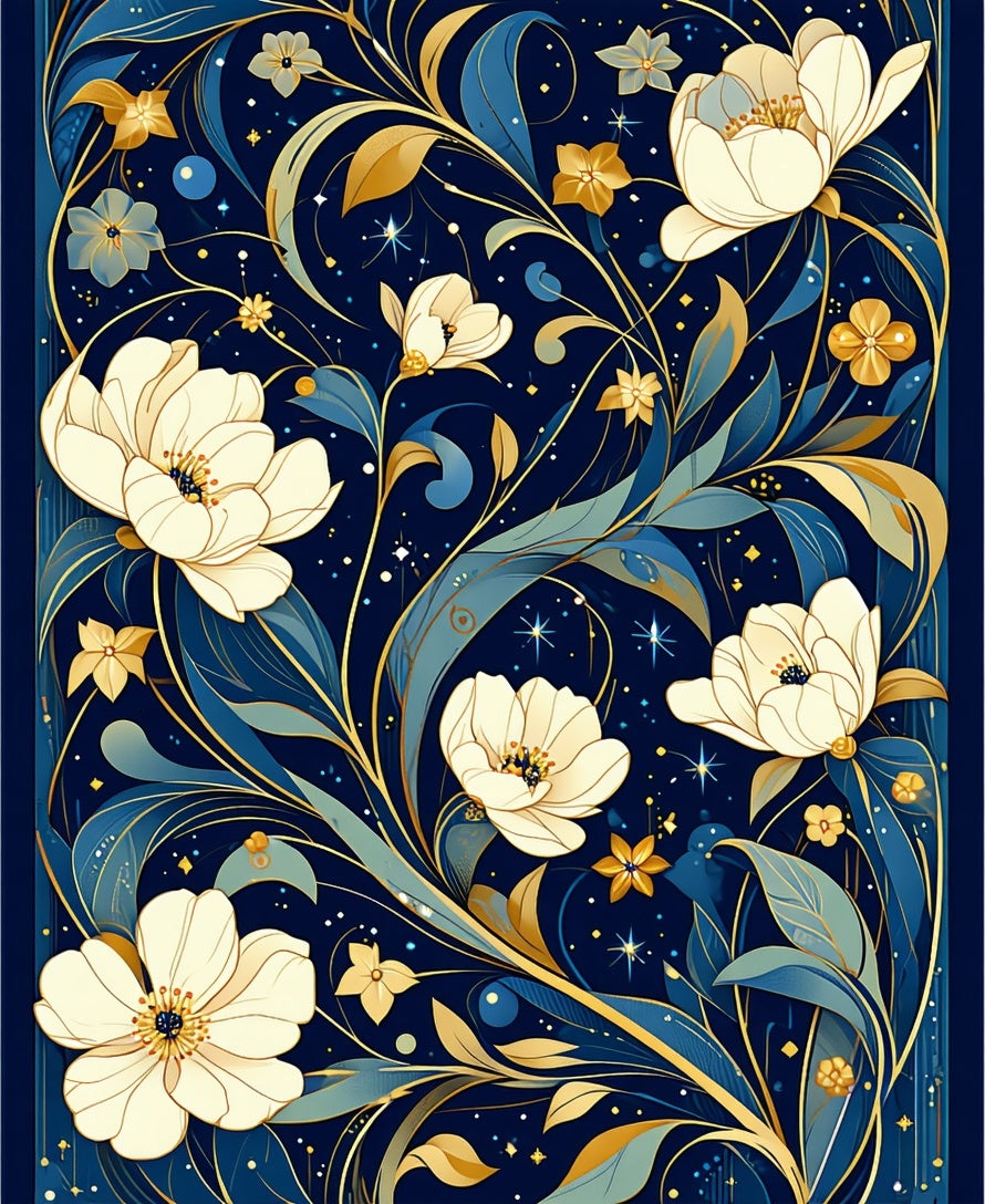 Midnight Floral Vines Stars Rug