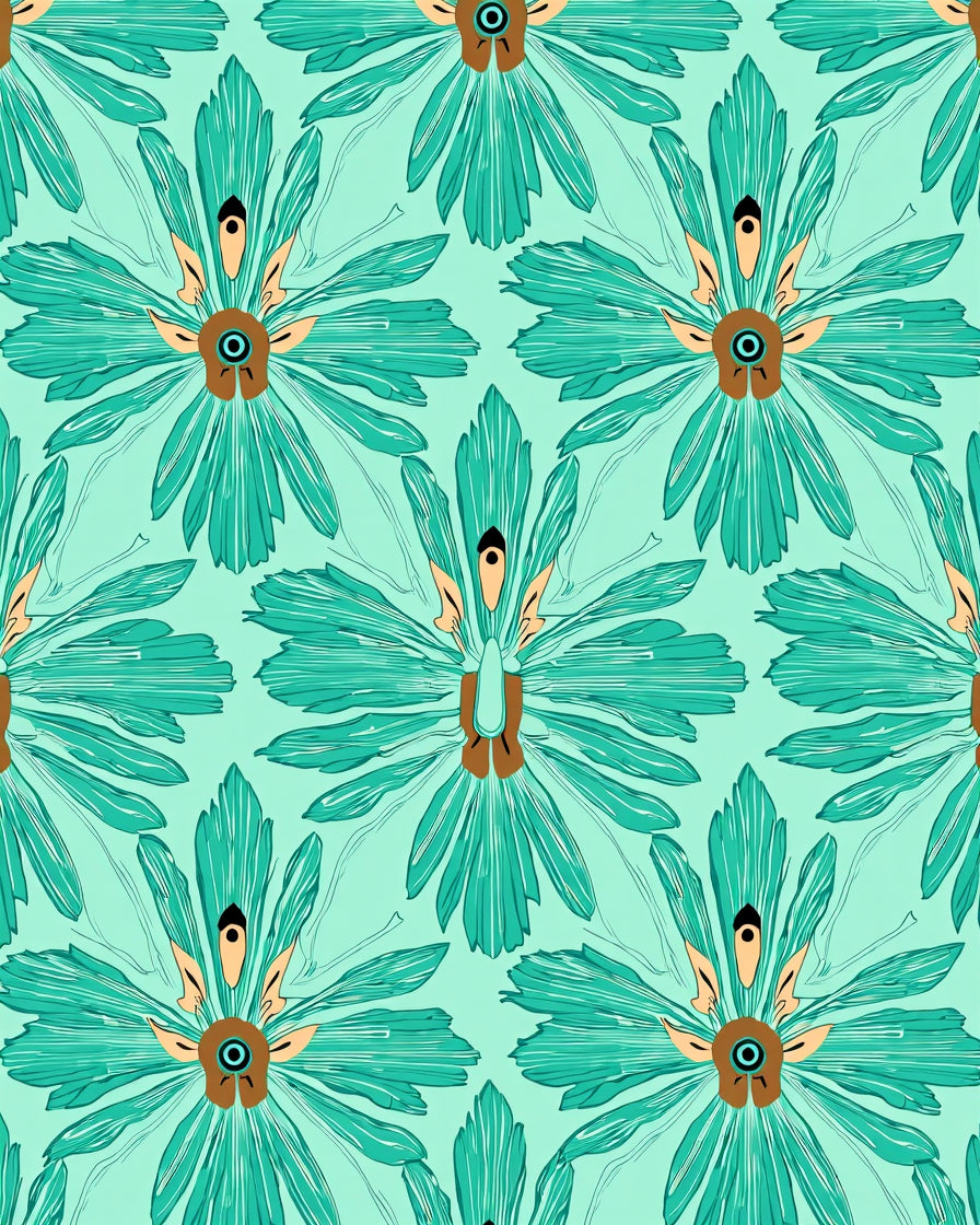 Abstract Teal Floral Design Rug