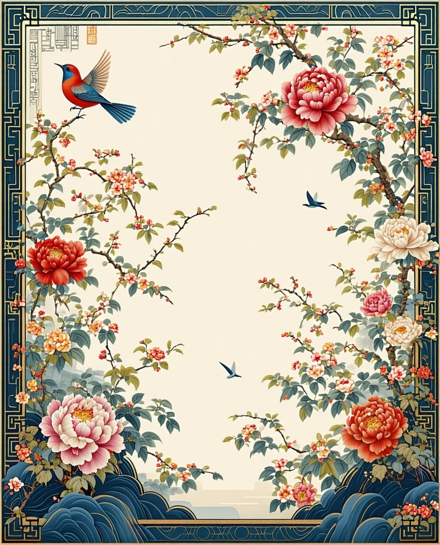 Ornate Floral Bird Scenic Garden Rug