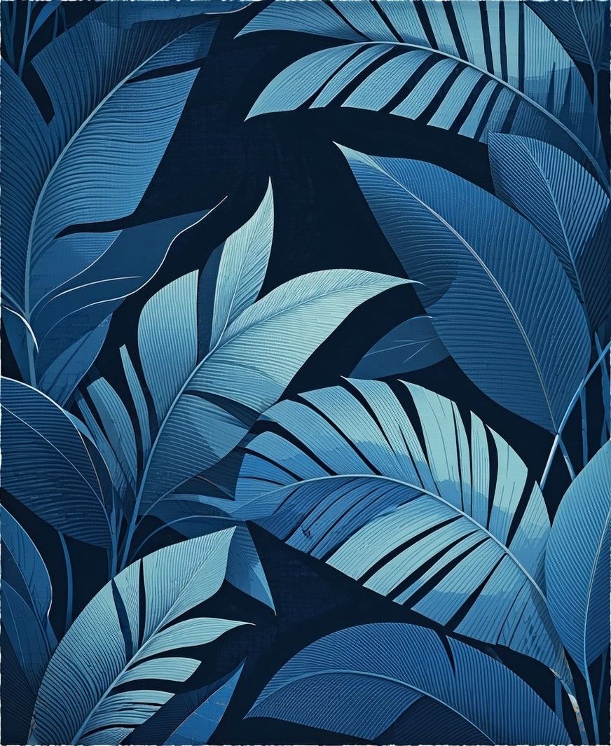 Lush Blue Leaf Pattern Design Rug